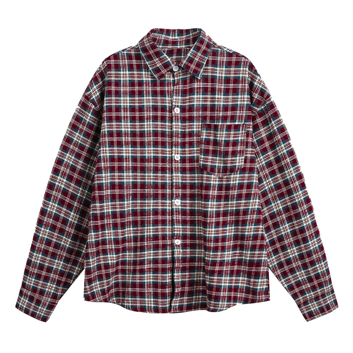 Mens American-Style Retro Color-Block Plaid Long-Sleeve Shirt