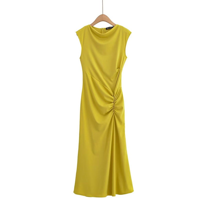 Fashionable and Sexy Style Women's Two-color Knitted Pleated Long Dress