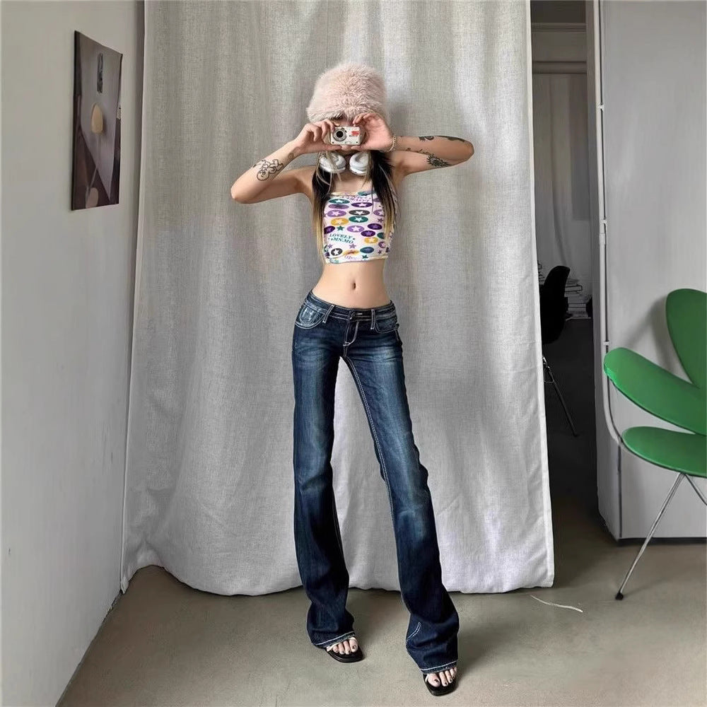 Patchwork Retro Washed Jeans Women
