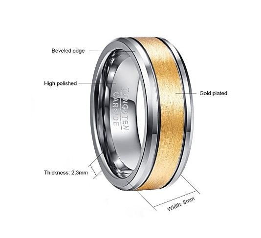 Men's 8mm Gold Tungsten Wedding Band