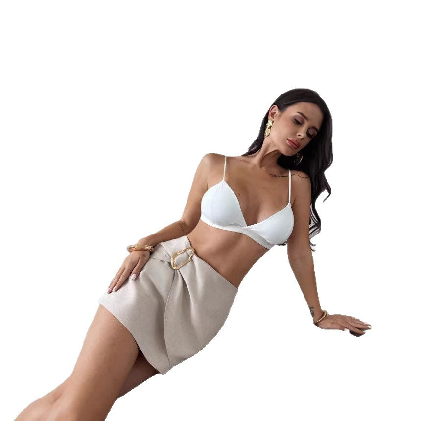 Versatile Metal-embellished Wide-leg Shorts That Double As A Skirt