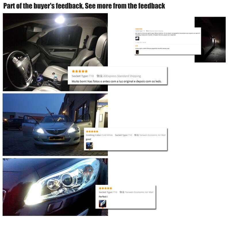4Pcs W5W 10-7020 SMD Car T10 LED 194 168 Wedge Replacement Reverse Instrument Panel Lamp White Blue Bulbs For Clearance Lights