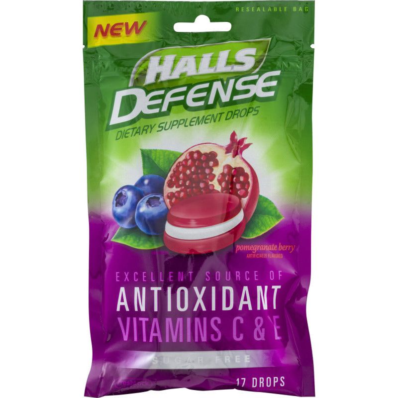 Halls Defense Dietary Supplement Drops, Sugar Free, Pomegranate Berry