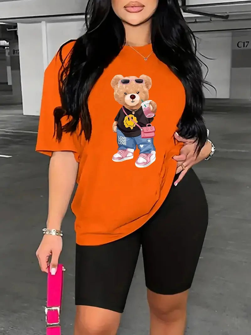 Printed Drop Shoulder T-Shirt Graphic Tees Women Tops