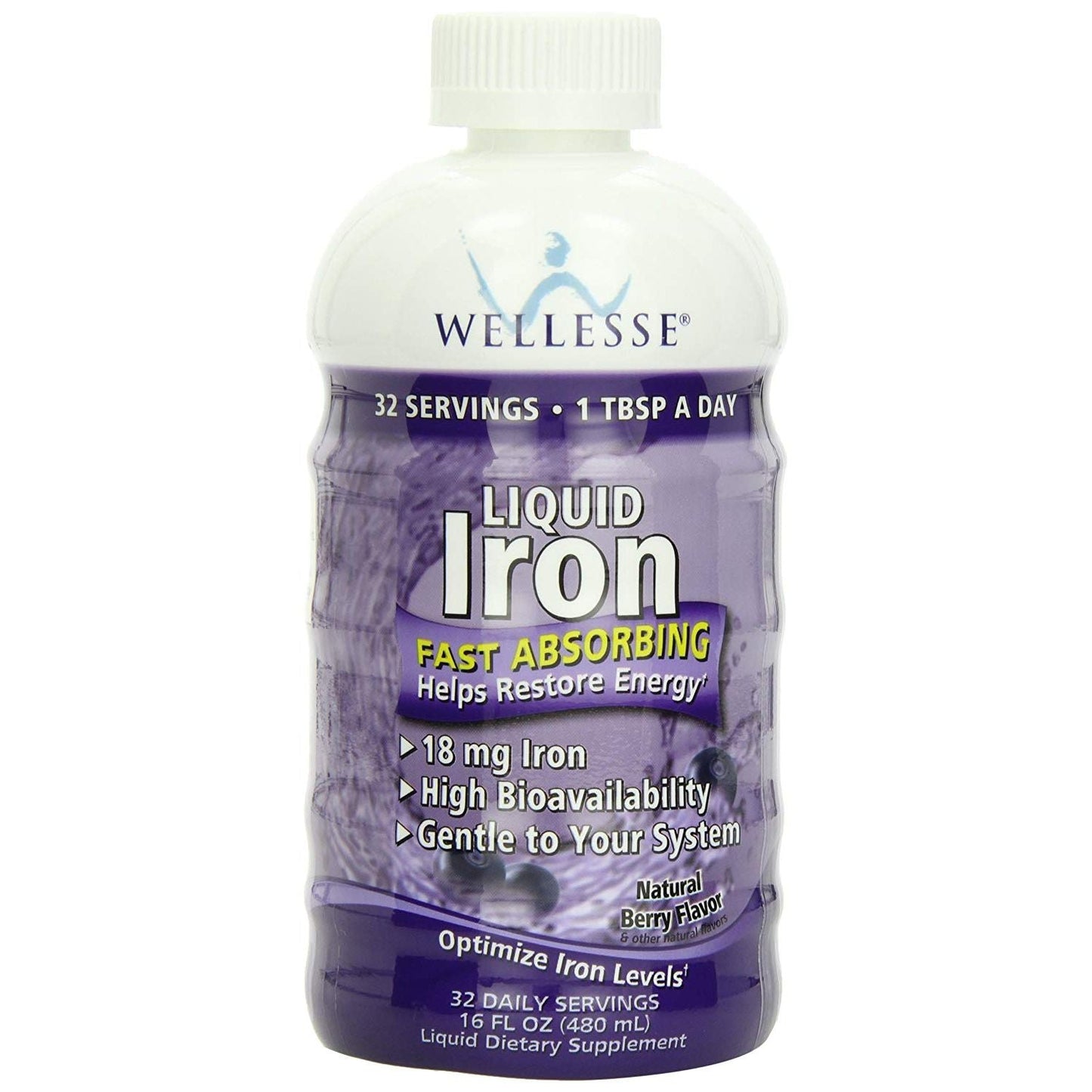 Wellesse Liquid Iron Supplement, High Absorption Berry Flavor, Gentle on Stomach, 16 fl oz