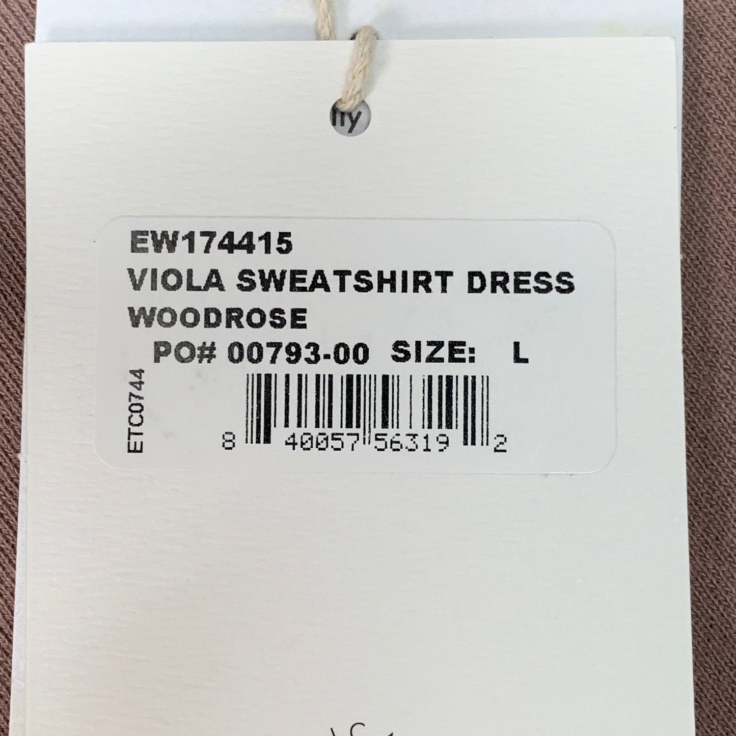 ETICA Viola Sweatshirt Dress Pleated Drop Shoulder Wood Rose Size Large EW174415