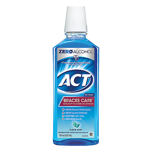 ACT Braces Care Anticavity Fluoride Clean Mint Mouthwash 18 Oz
