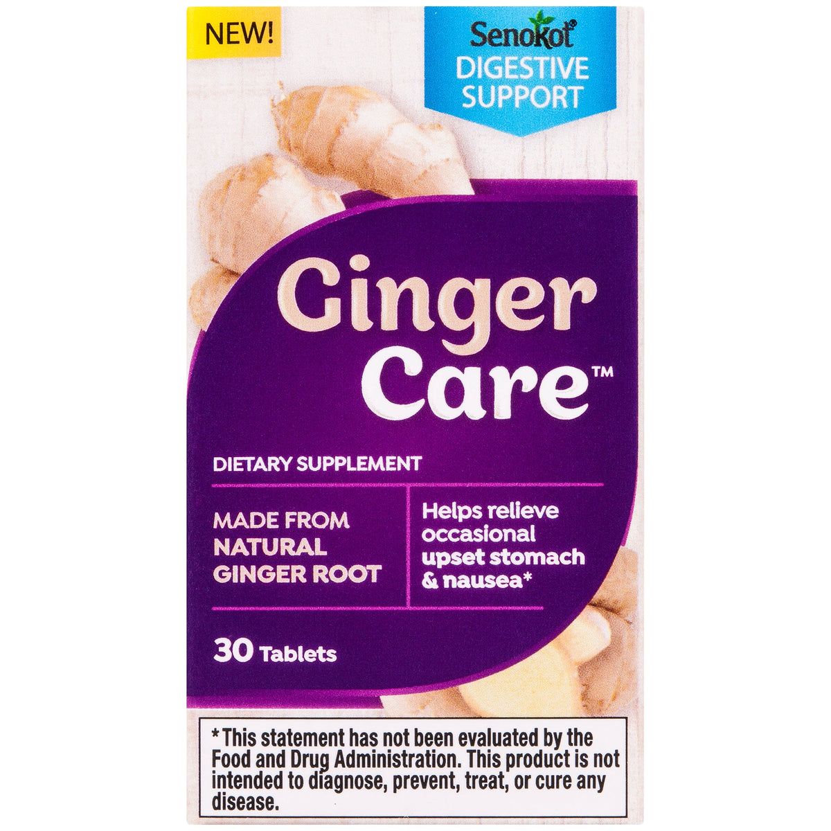 Senokot Ginger Care, Nausea & Upset Stomach Relief, Dietary Supplement Tablet, 30 Count