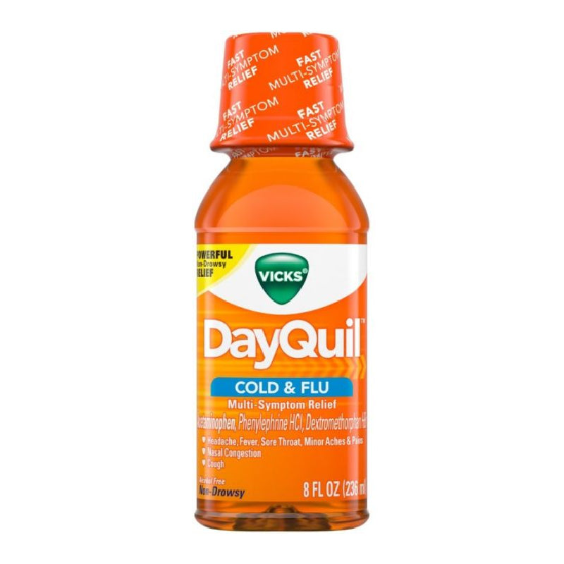 Vicks DayQuil Cold & Flu Relief – Non-Drowsy Liquid (8 Fl Oz)