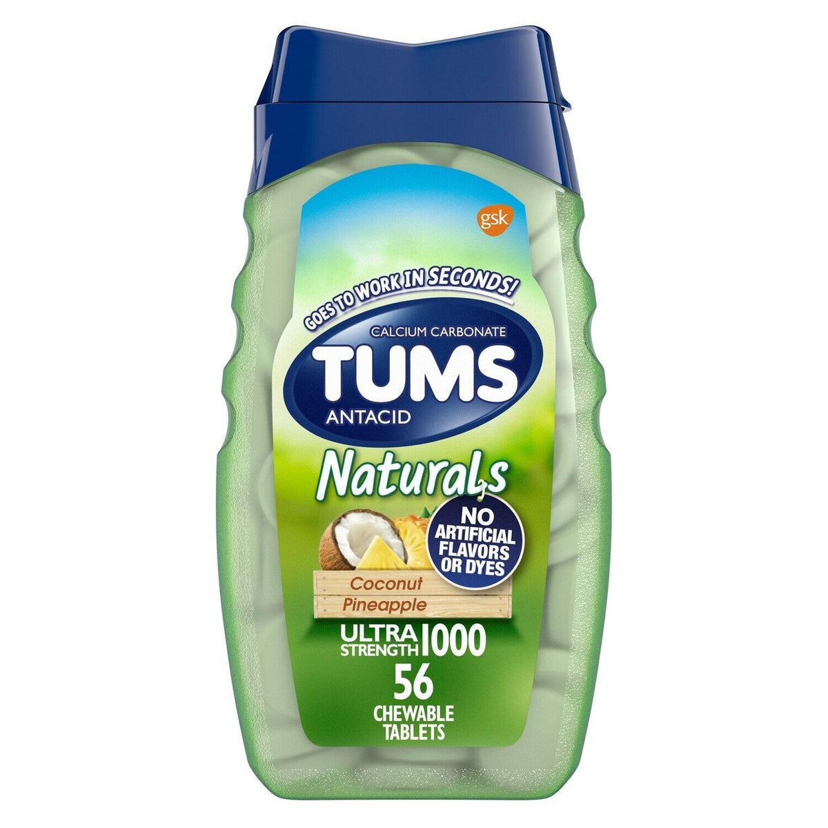 Tums Naturals Ultra Strength Antacid Chewable Tablets - Coconut Pineapple - 56ct