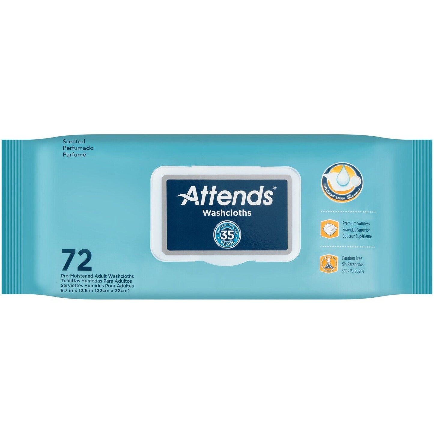 Attends Scented Washcloths - Personal Cleansing Wipes, Case of 864 (12 Packs of 72)