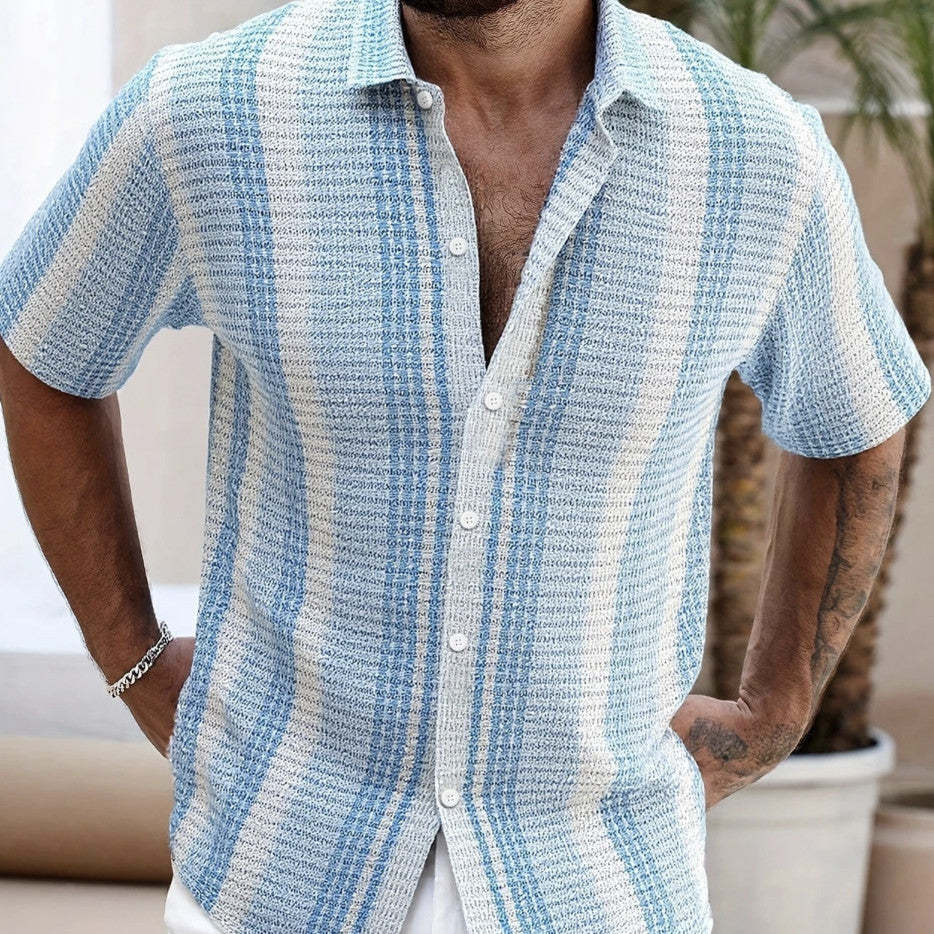 Mens Casual Slim-Fit 3D-Printed Short-Sleeve Beach Shirt