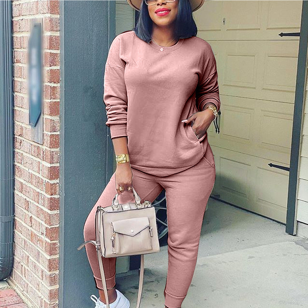 Fashionable Pure Color Thinner Two-piece Sportswear Women