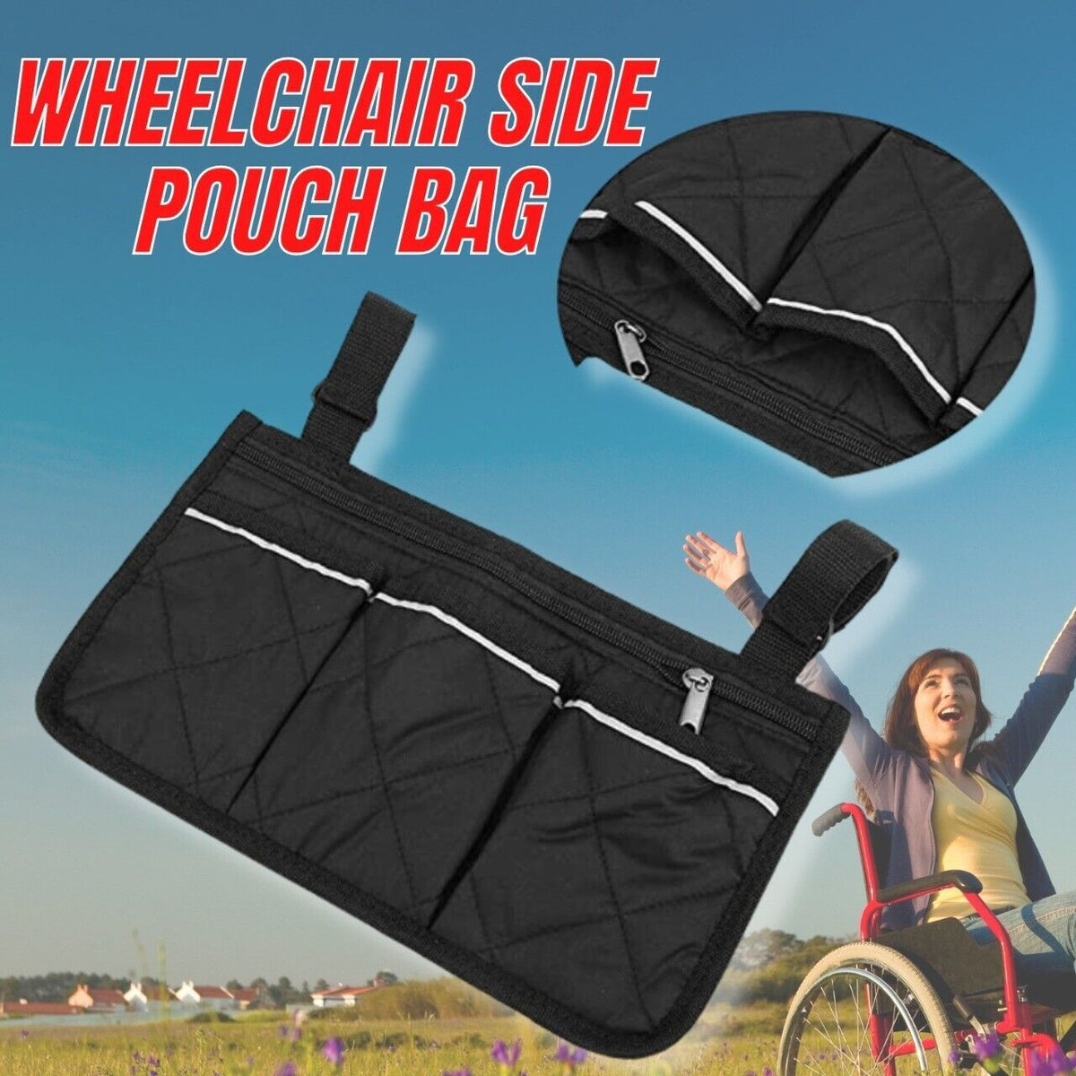 Bright-Line Wheelchair Armrest Side Bags for Easy Accessory Storage