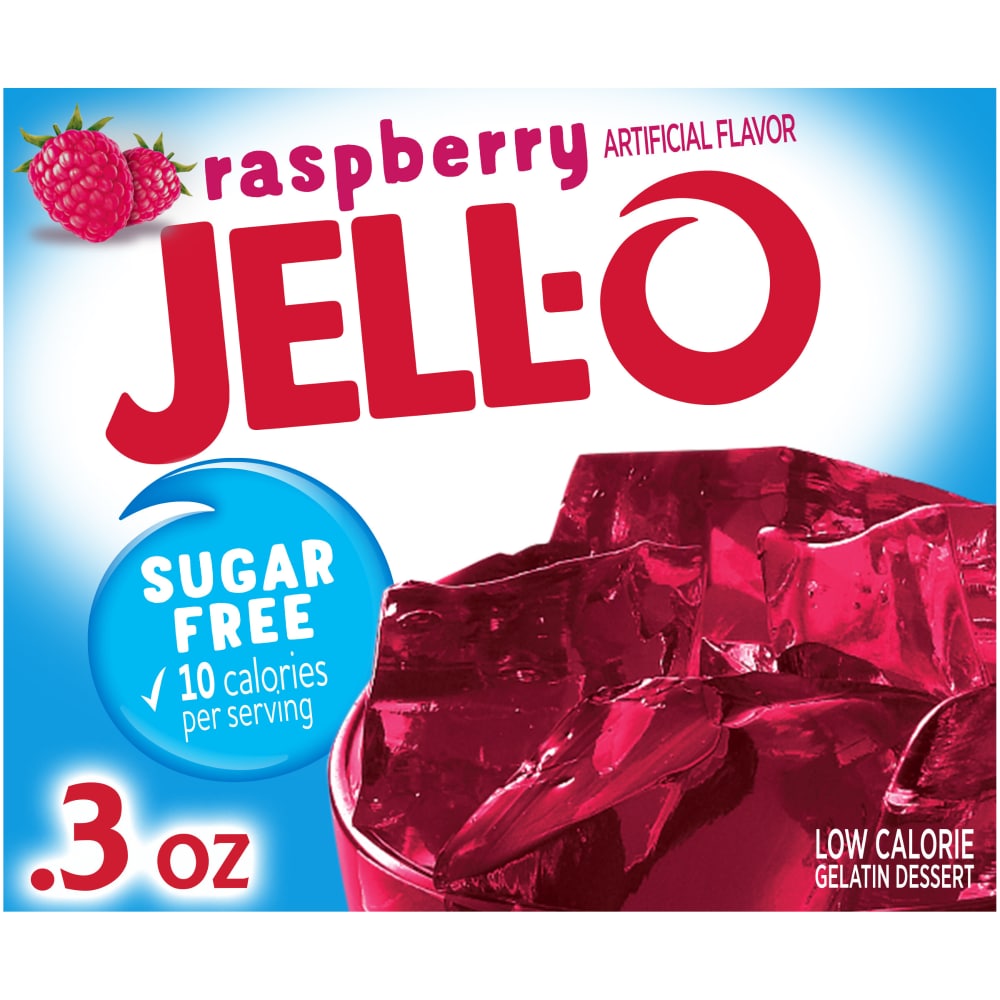 Jell-O Sugar Free Raspberry Low Calorie Gelatin Dessert Mix, 0.3 Ounce