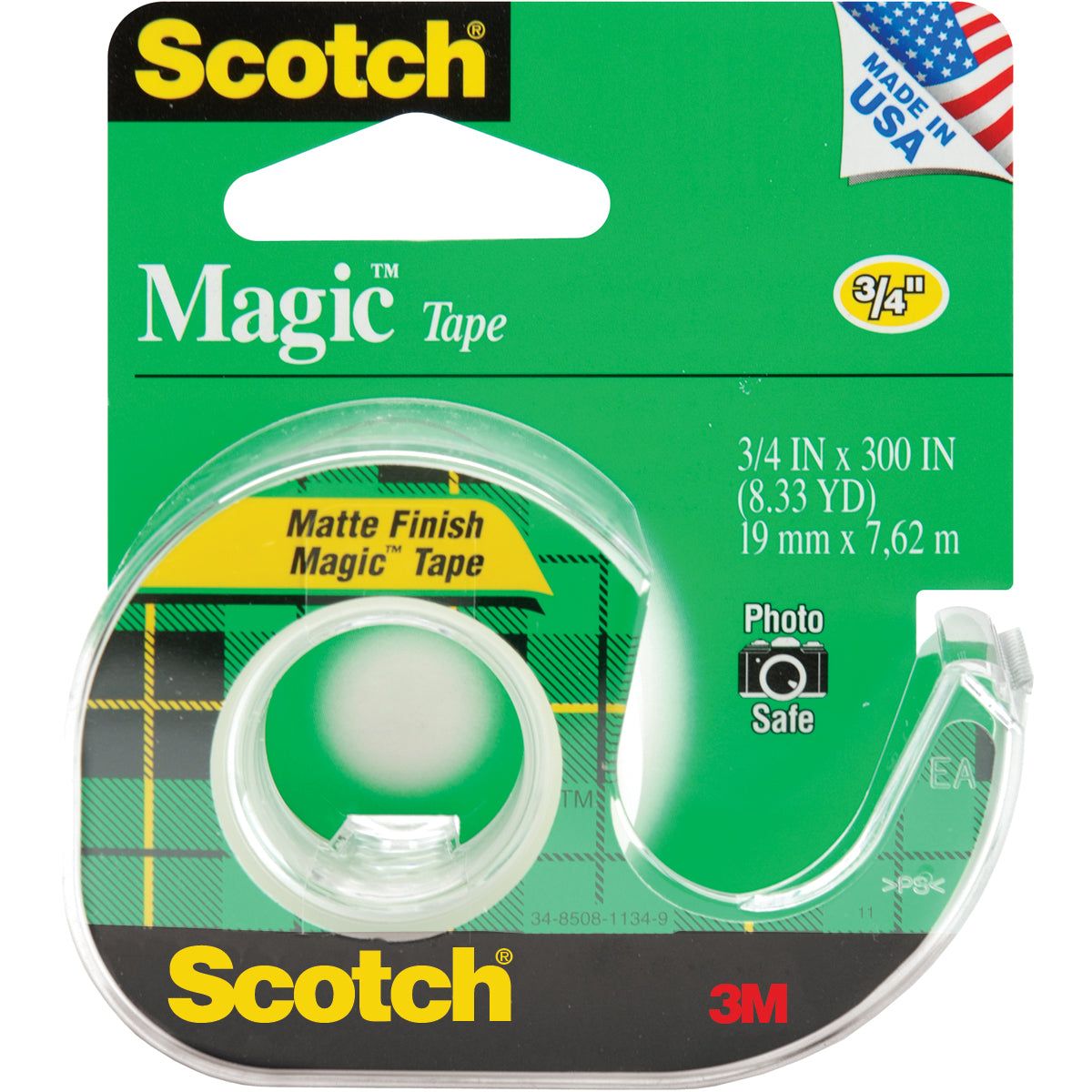 Scotch 105 Magic Matte Finish Tape With Plastic Dispenser, 3/4" X 300"