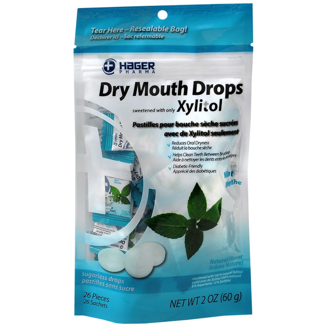 Hager Pharma Dry Mouth Drops Xylitol Mint 2 Oz