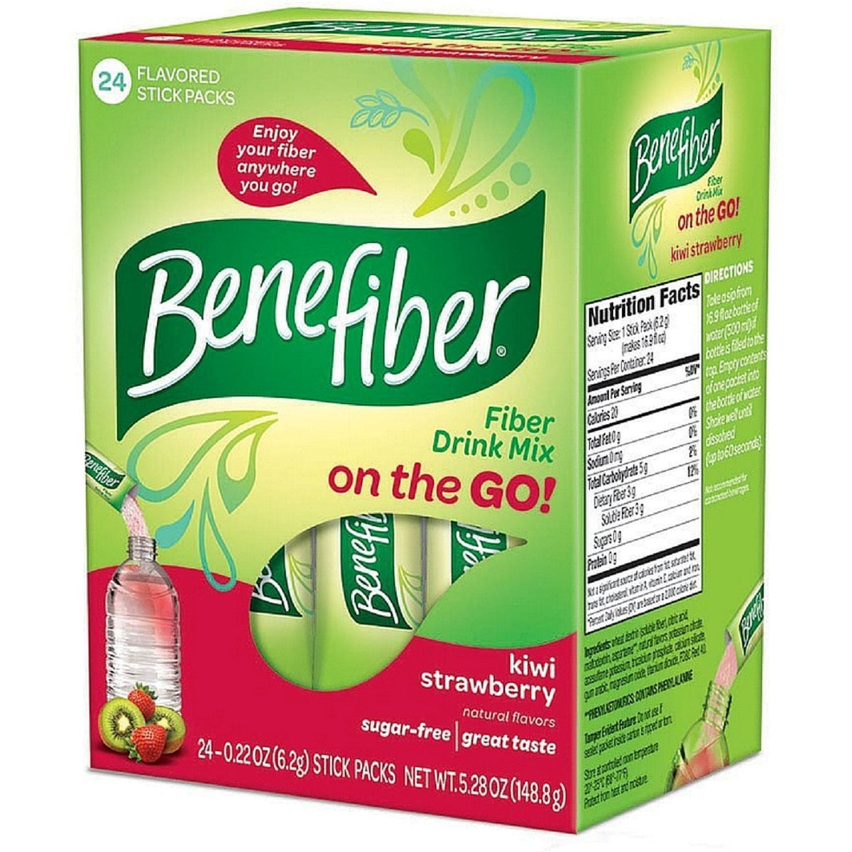 Benefiber On The Go Kiwi Strawberry Fiber Supplement Powder Stick Packs For Digestive Health, 24 Sticks (5.28 Ounces)