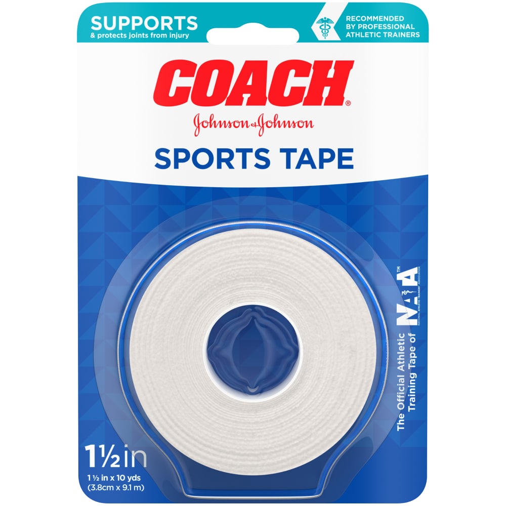 Johnson & Johnson Coach Sports Tape, Breathable Cloth Tape To Support Protect Joints, For Fingers, Wrists, Ankles, 1.5 Inches By 10 Yards