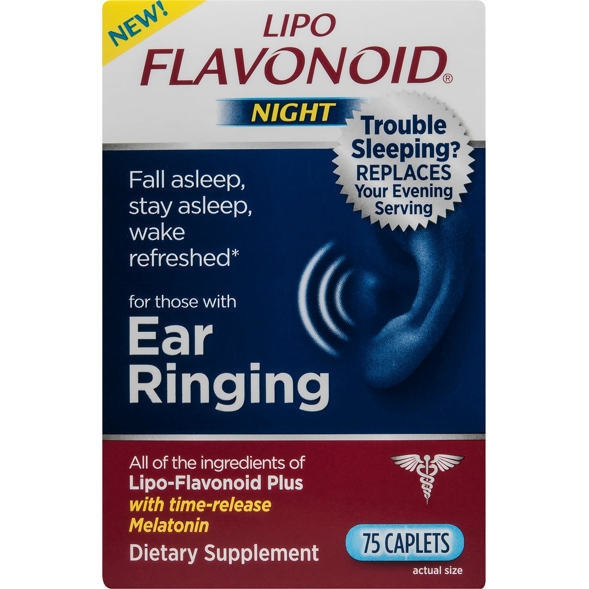Lipo-Flavonoid Night Ear Heath Supplement With Melatonin 75 Caplets