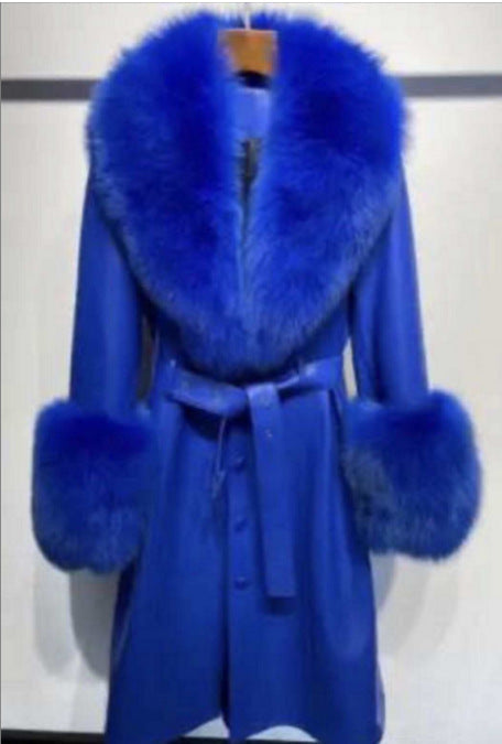Slim-fit Leather Sheepskin Fox Fur Coat