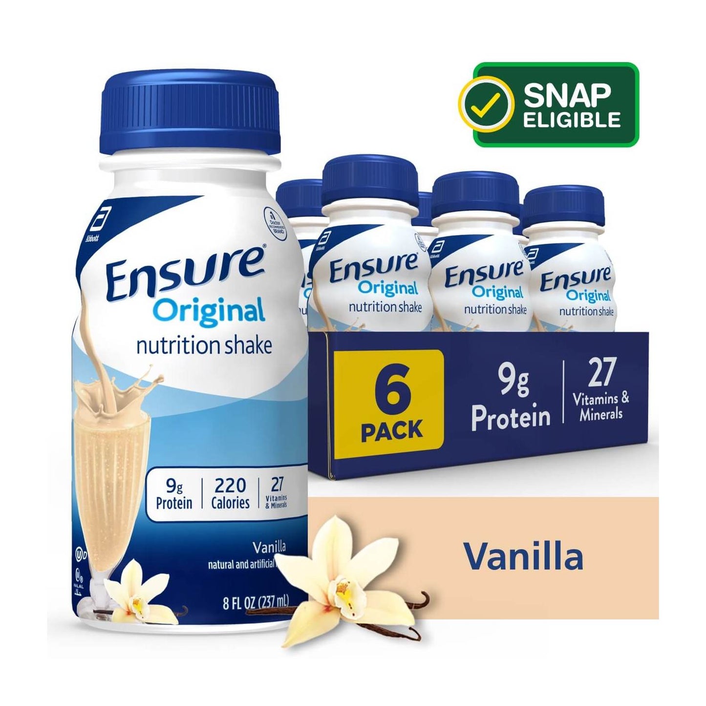 Ensure® Original Vanilla Nutrition Shake Bottle, 8 oz x 6-Pack