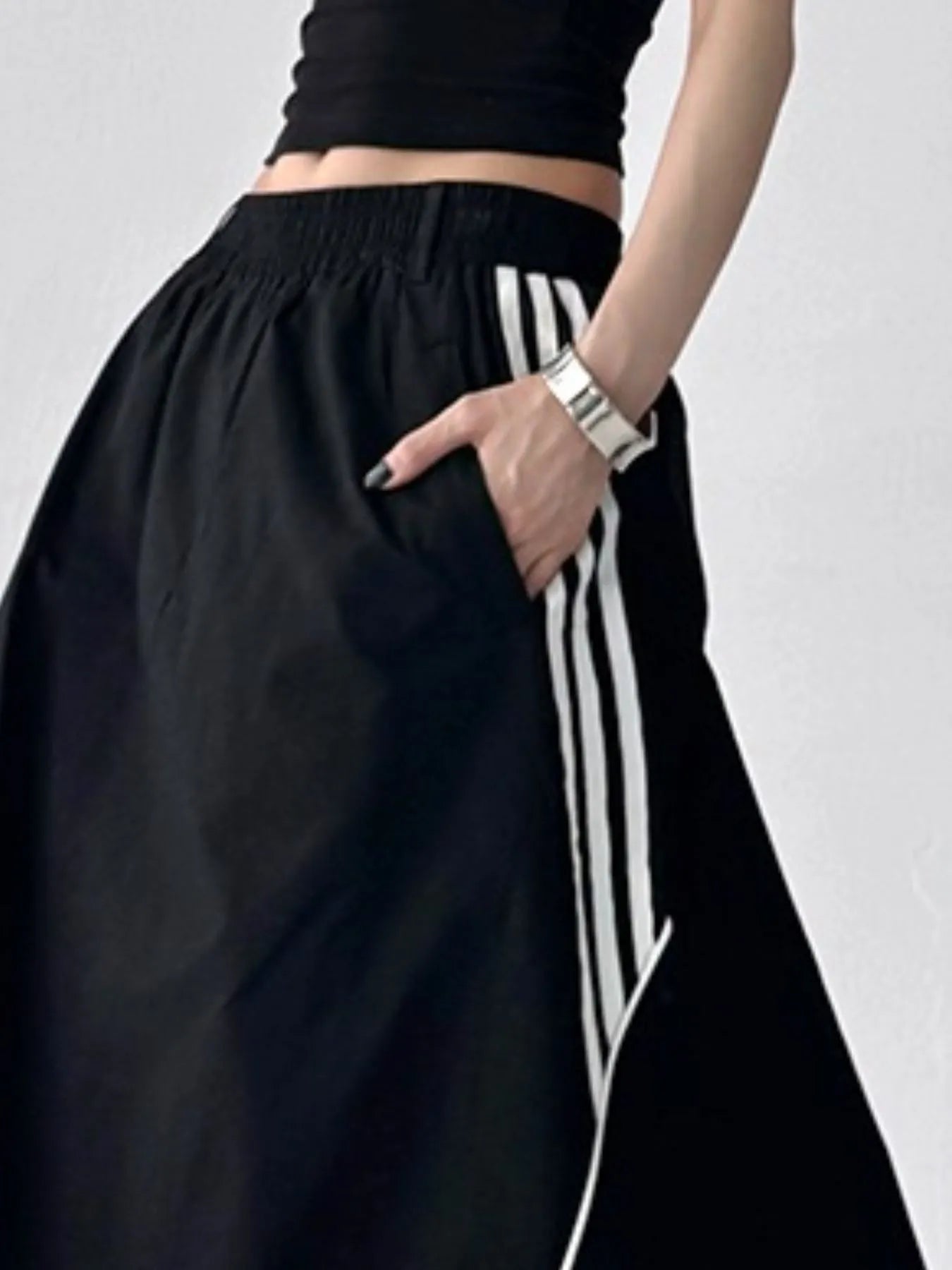Striped Elastic Waist Maxi Skirt