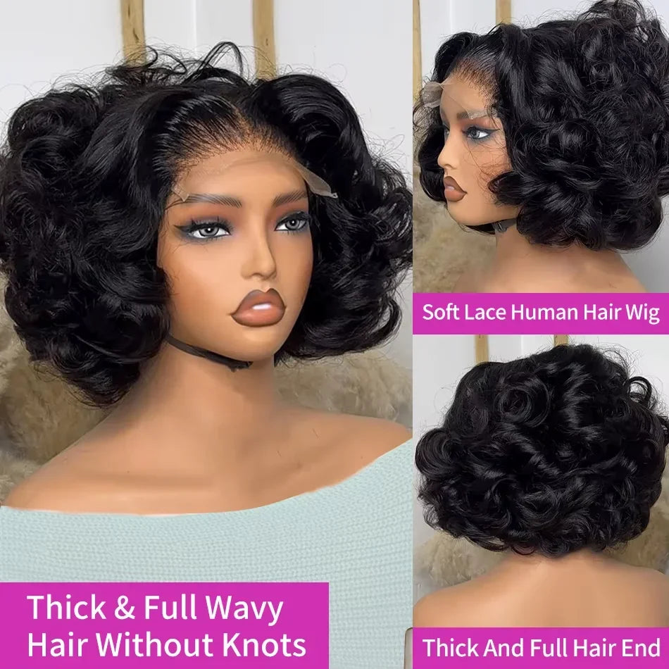 Brazilian 250% Density Short Bob Body Wave Wig | 13x4 HD Transparent Lace Front & 4x4 Lace Closure Human Hair (Pre-Plucked for Women)