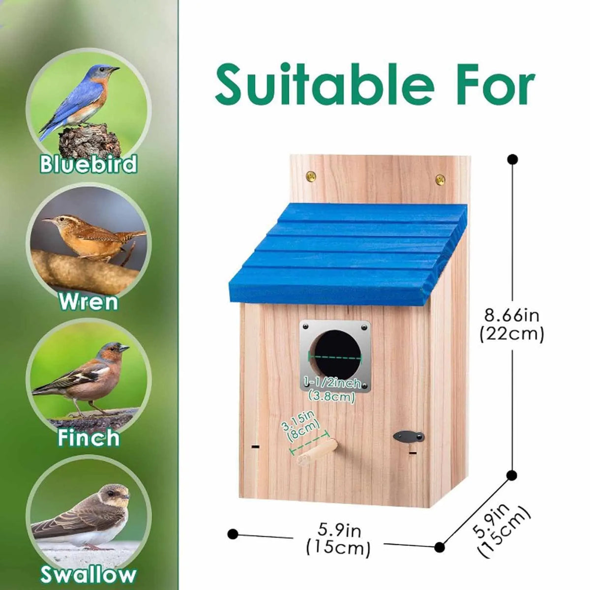Bird House Wood Hanging Nesting Box Sheltered Warm Place Outside Bluebird Viewing House Feeder for Pet Supplies Patio Small Bird