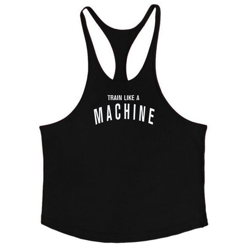 Bodybuilding and fitness vest printed with fine straps deep digging weightlifting pure cotton vest training suit