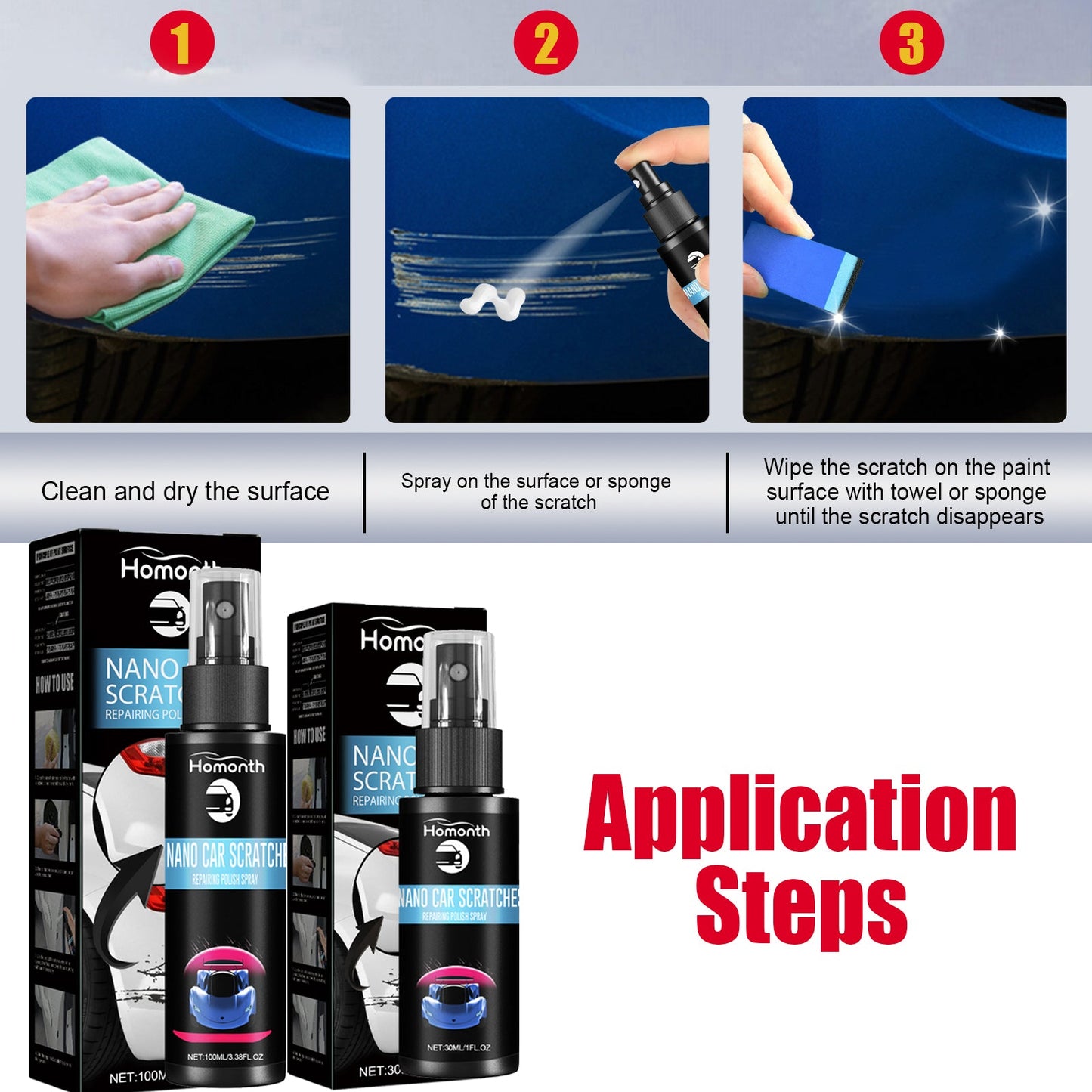 Scratch Repair Spray, Automotive Scratch Reconditioning Cleaning Repair Maintenance Brightening Care Paint Spray