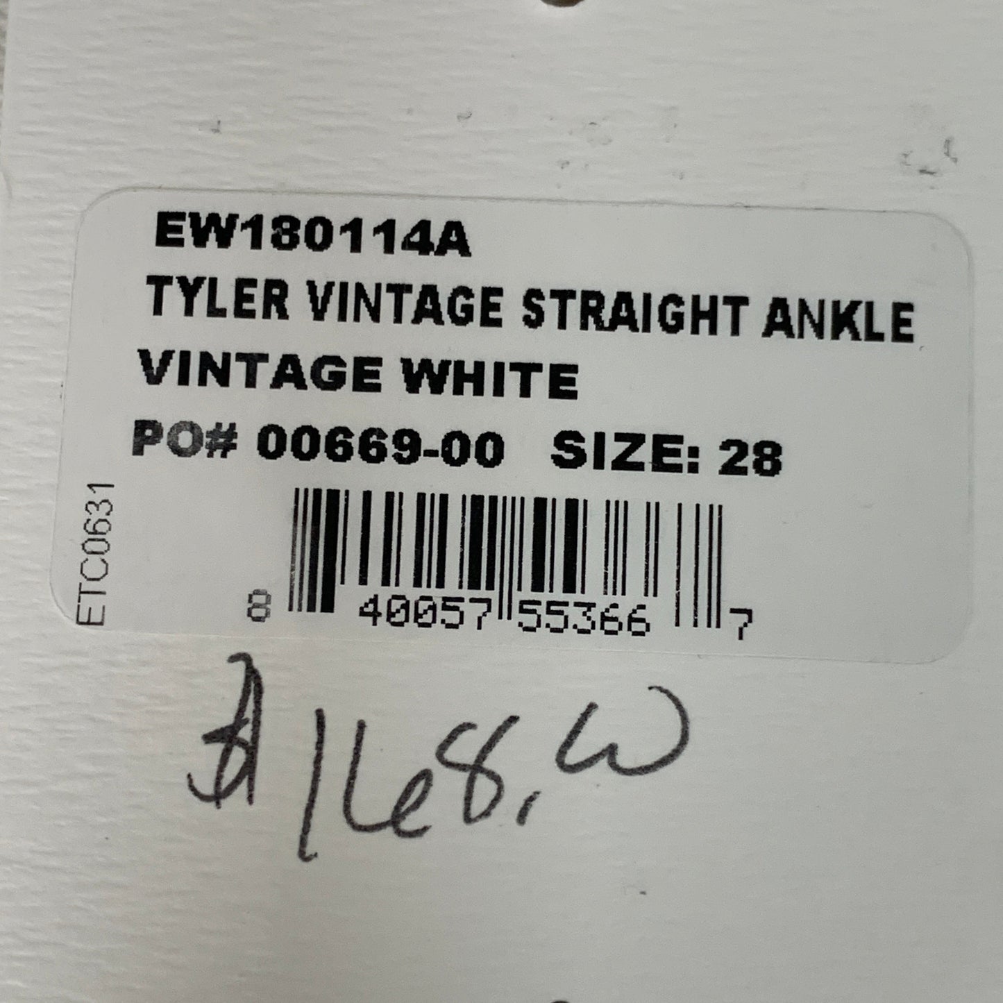ETICA Tyler High Waist Straight Leg Ankle jeans Vintage White Size 28 EW180114A