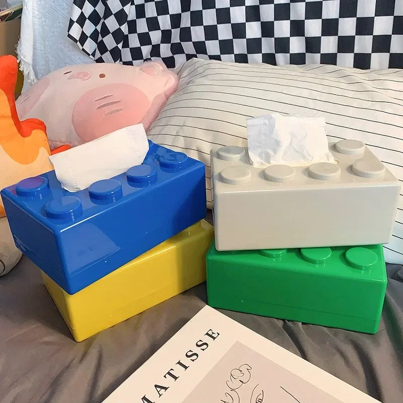 ABS Building Block Shaped Tissue Box Wall-mounted Creative Face Towel Box Organizer Perforation-free Removable