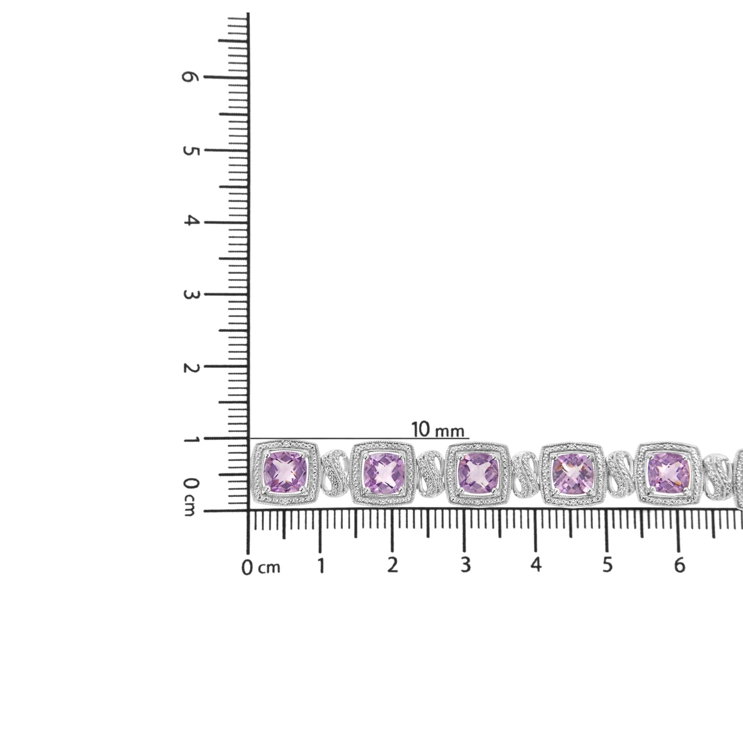 (.08) Style Loft Collection .925 Sterling Silver 7x7 mm Cushion Cut Purple Amethyst and 1/10 ctw Round Cut Diamond Square Shape Tennis Bracelet (I-J Color, I1-I2 Clarity) - 7"
