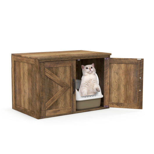 Flip Top Hidden Cat Washroom Furniture with Double Barn Doors Removable Divider and Middle Entry