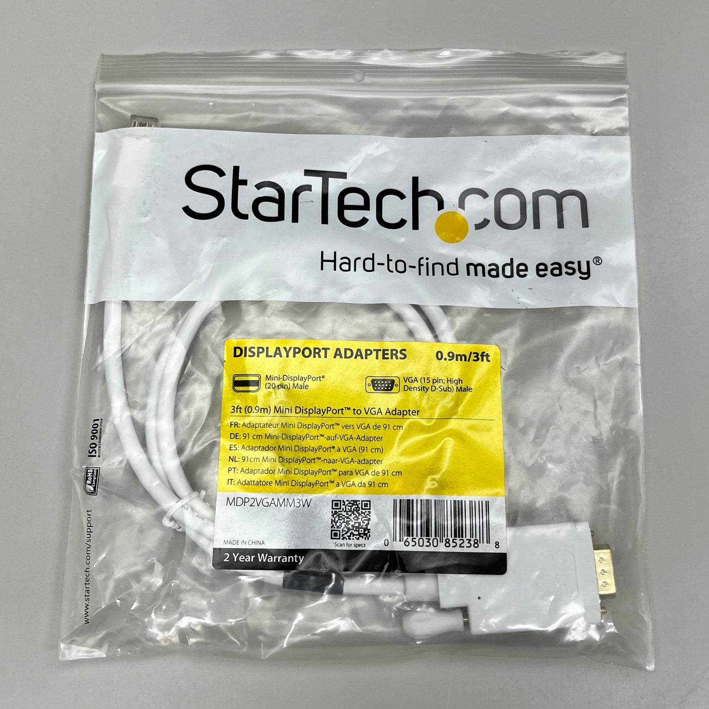 STARTECH.COM (2PK!) DisplayPort to VGA Adapter Converter Cable 3ft/0.9m White