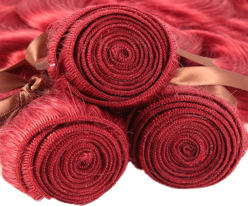 Brazilian Body Wave Bundles | Red Burgundy Human Hair Extensions (1/3/4 Pcs Weave Deals)