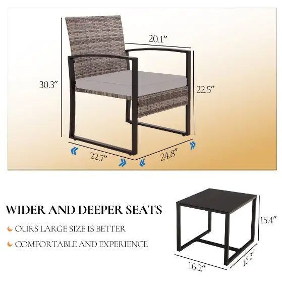 Style Loft Collection 3-Piece Grey Rattan Outdoor Set