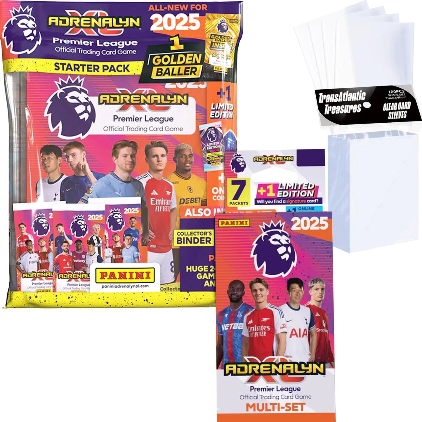 Style Loft Collection x Panini Adrenalyn XL Premier League Soccer Trading Cards 2024-2025 Starter Pack Plus Multiset & 100 Card Protectors
