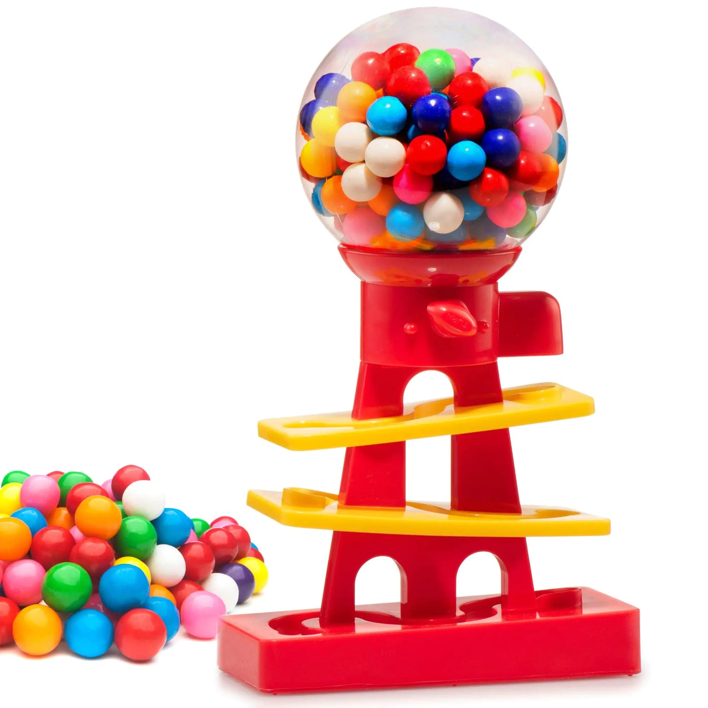Tower Gumball Machine for Kids - 10" Gum Machine and Toy Bank - Candy Machine Dispenser Includes 25 Dubble Bubble Gum Balls - Great Candy Dispenser Machine Gift Toys for Girls and Boys - Playo (Red)