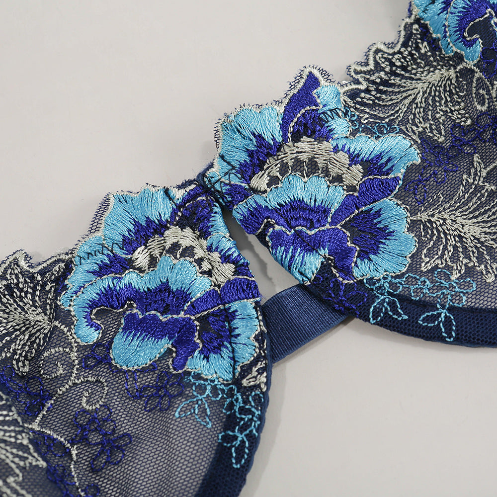 Classic Embroidery Floral Three Color Two Piece Set Sexy Suit