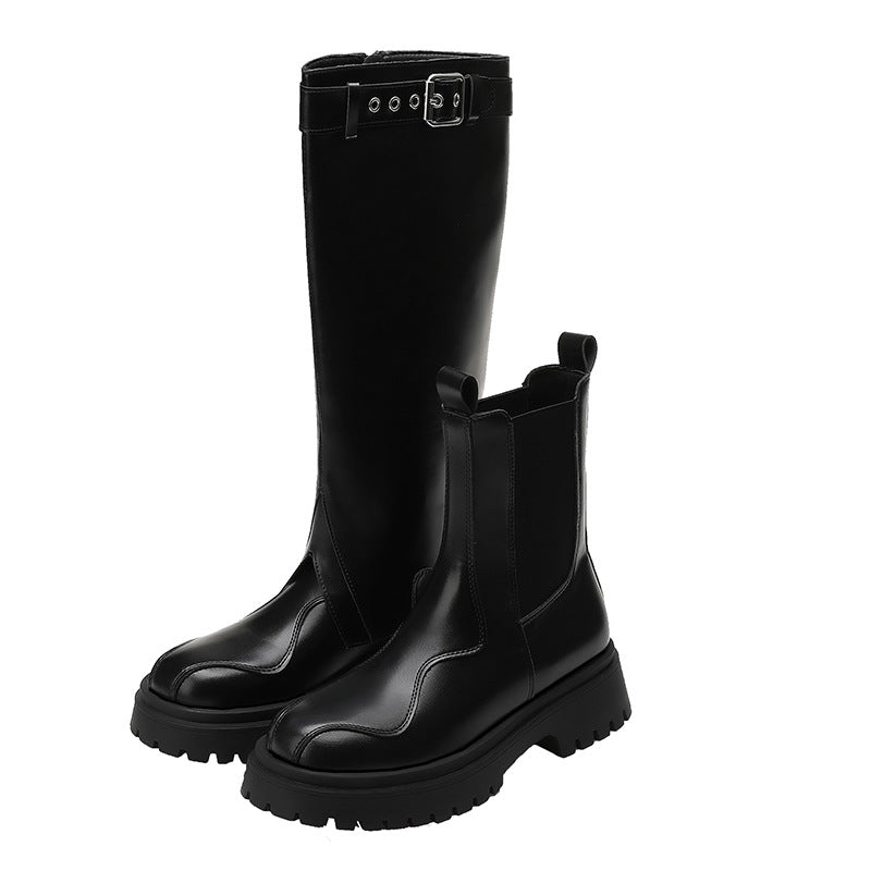 Round Head Muffin Bottom Knee-High Boots