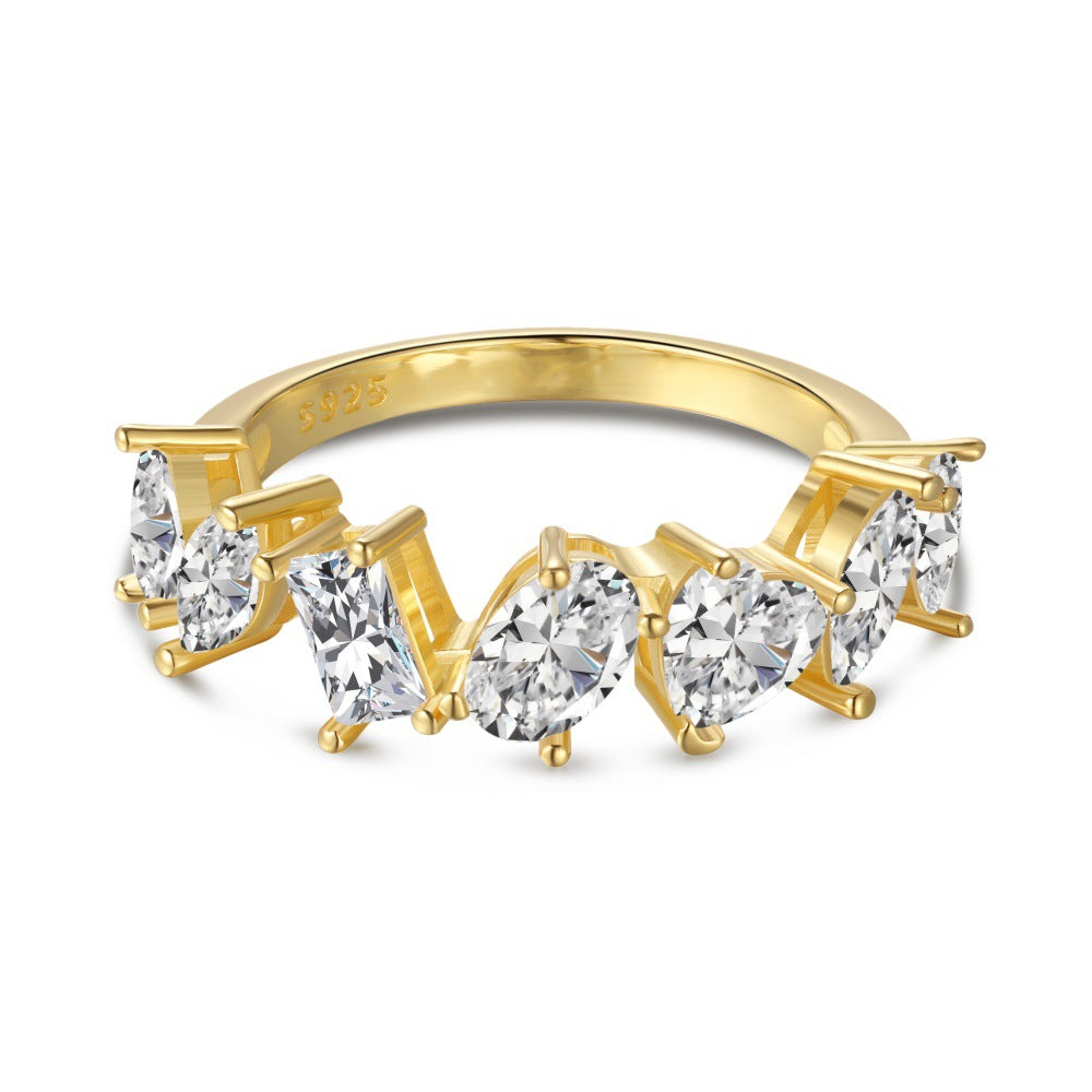 S925 Sterling Silver Geometric Zircon Ring