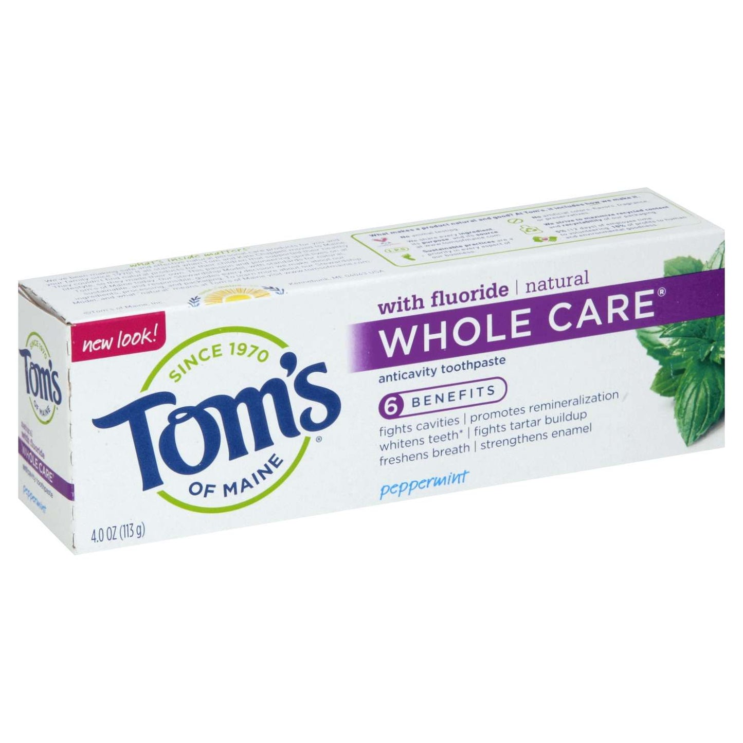 Tom's of Maine Whole Care Natural Toothpaste Peppermint, 4 Oz