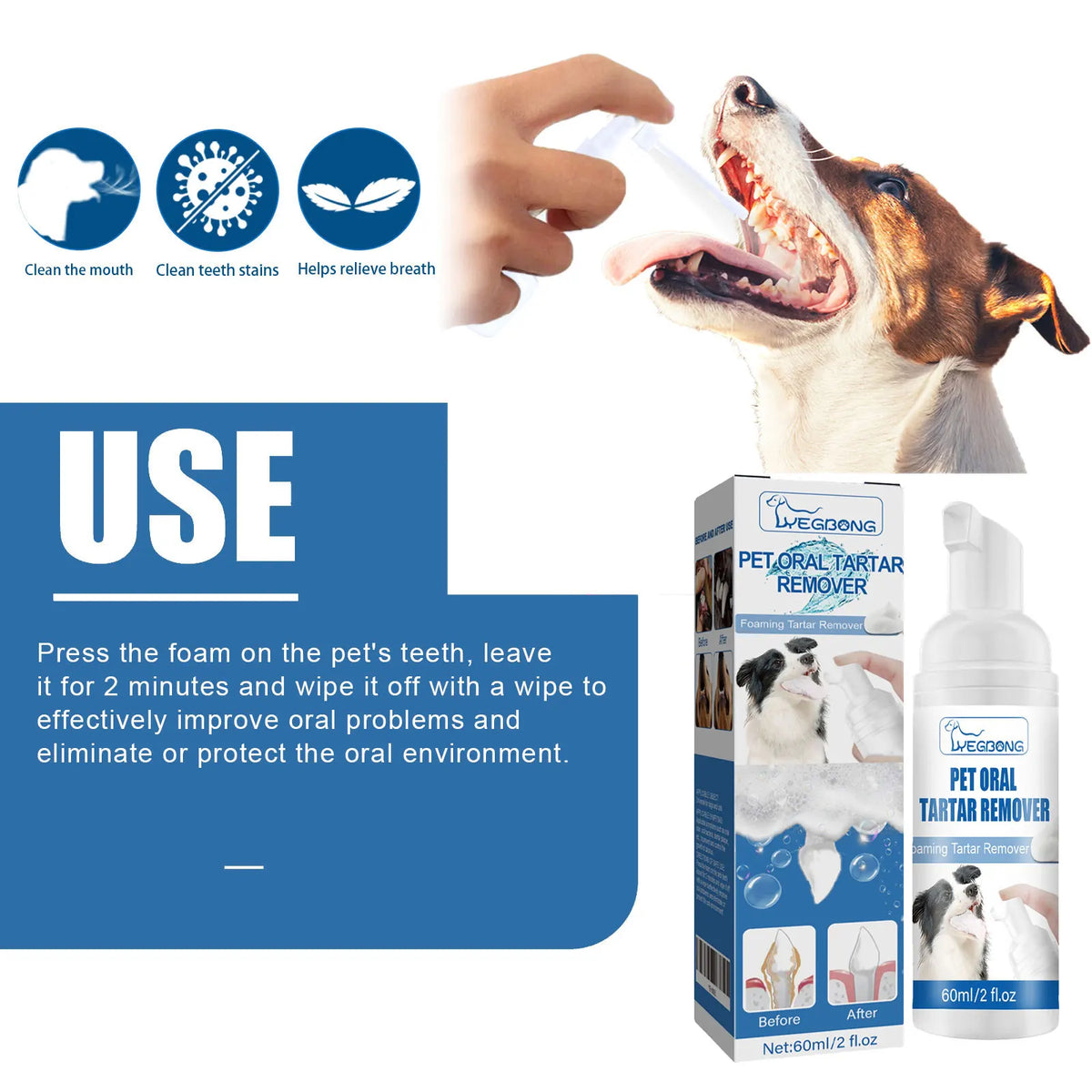 Pet Oral Tartar Remover Spray Deep Clenaing Yellow Teeth Eliminate Bad Breath Fresh Breath Whitening Teeth Pet Oral Foam Cleaner