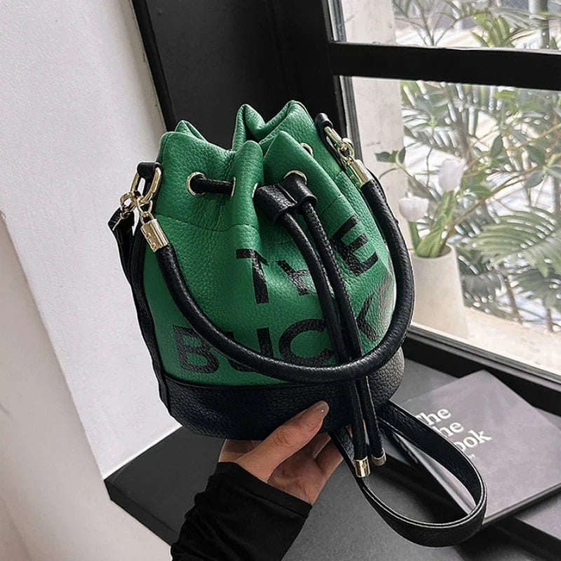 Women's Bucket Bag | PU Drawstring Shoulder and Crossbody Handbag