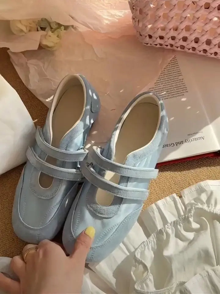 2026 Spring Autumn Women's Mary Janes | French Style Canvas Slip-on Flats | Wide Toe Box Velcro Soft Sole Casual Shoes