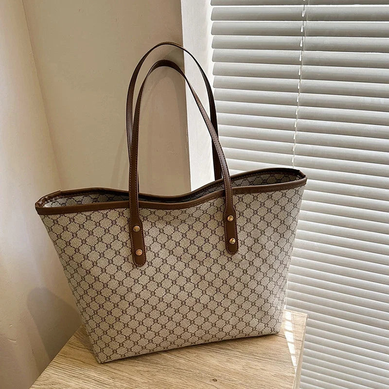 Women's Geometric Print Tote Handbag | Soft PU Shoulder Bag