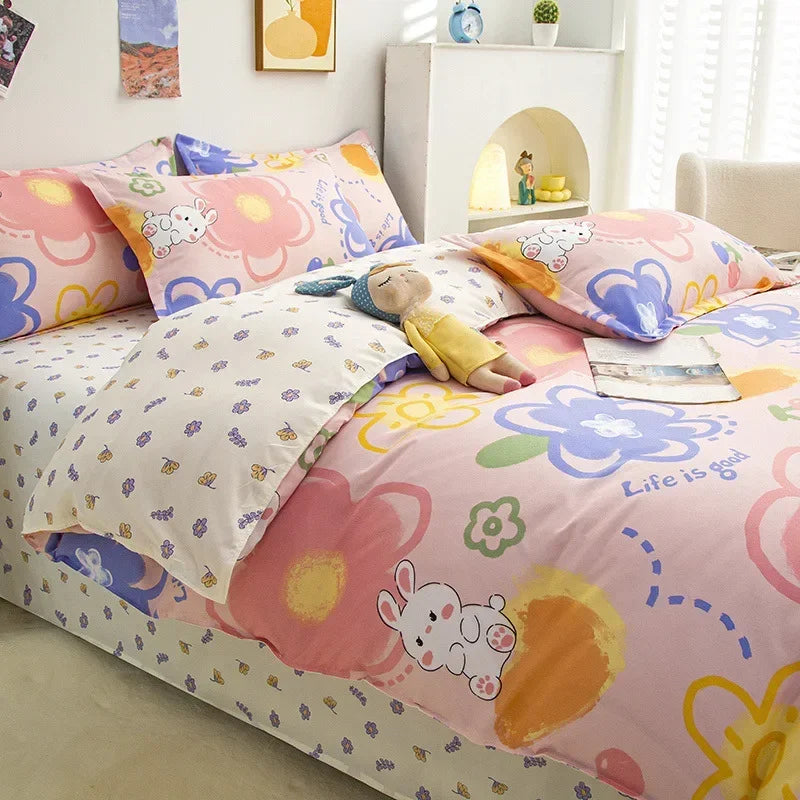 Lovely Cartoon King Size Duvet Cover Set 220x240 Skin Friendly Double Bed Quilt Cover Blanket Comforter Cover and Pillowcase