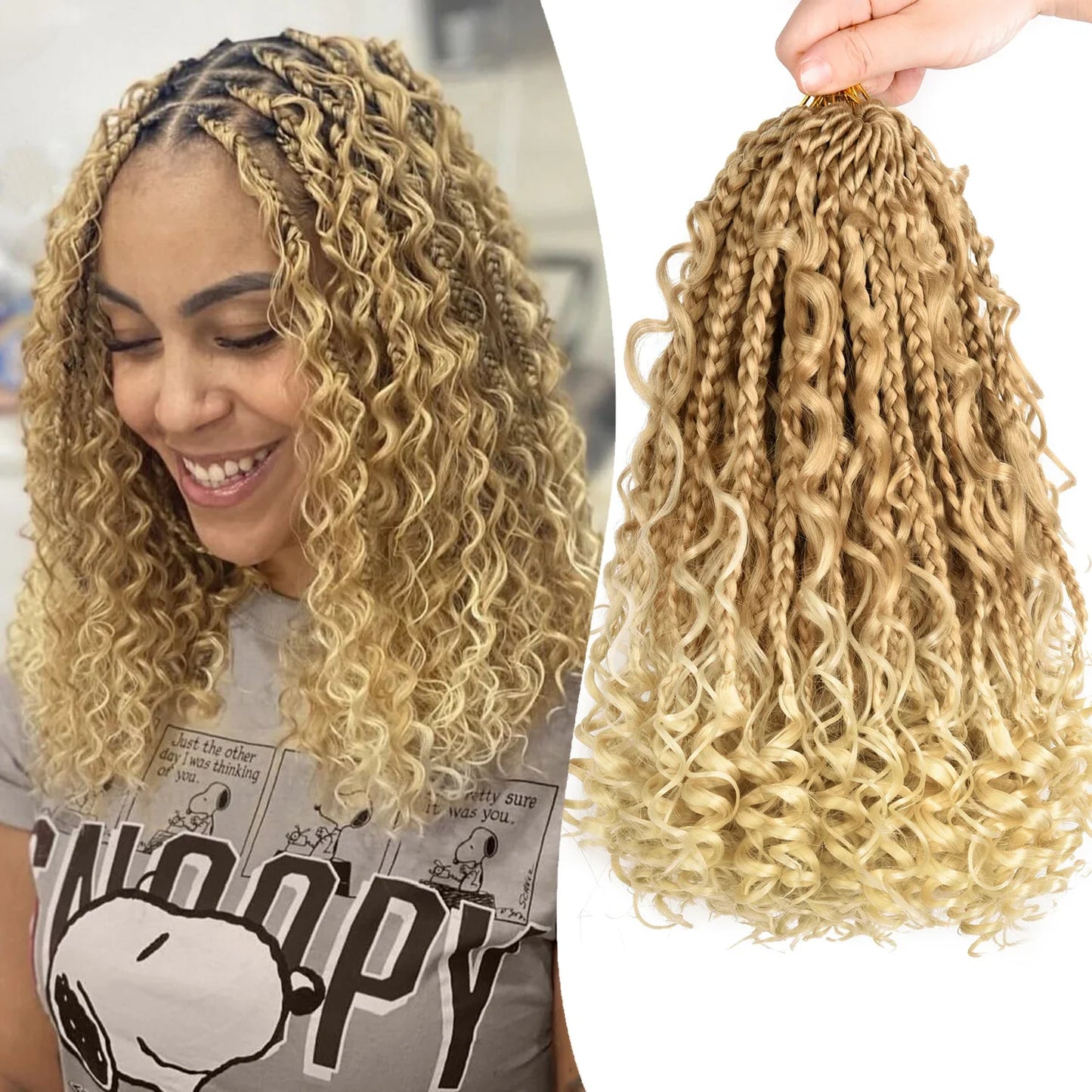 12 Inch Goddess Boho Box Braids Crochet Hair | Pre-Looped with Curl Ends